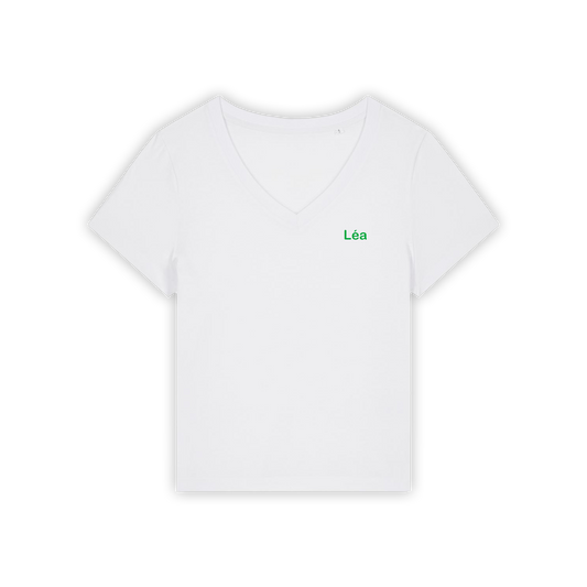 T-Shirt Blanc Col V Femme personnalisé